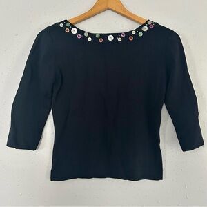 🦋 J.A.C. Vintage 90s Black Button Detail 3/4 Sleeve Blouse Medium
